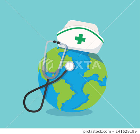 World with Nurse Cap and Stethoscope for Global Healthcare 141629199