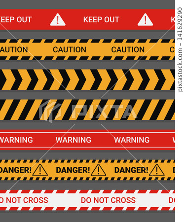 Caution ribbons. Seamless caution ribbons. Tapes with stripes Caution ribbons. Seamless caution ribbons. Tapes with stripes 141629290
