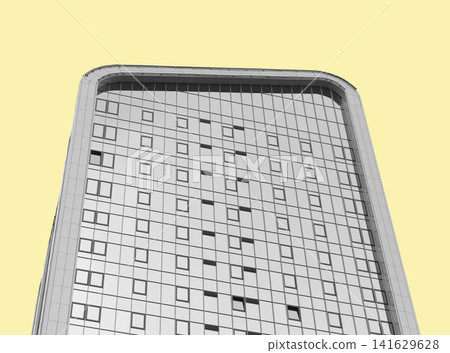 Modern office tower with rounded corners and glass facade. Geometric skyscraper exterior with a grid of windows. Corporate architecture concept for Modern office tower with rounded corners and glass facade. Geometric skyscraper exterior with a grid of windows. Corporate architecture concept for 141629628