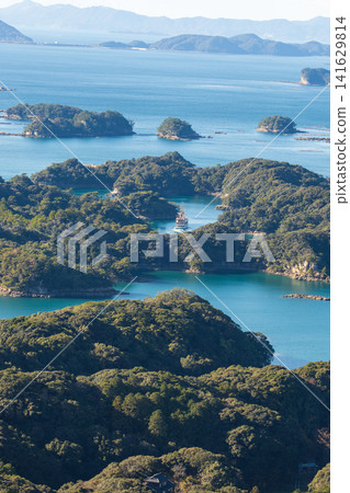 A spectacular view of the Kujukushima Islands from Tenkaiho Observatory in Sasebo City, Nagasaki Prefecture. A spectacular view of the Kujukushima Islands from Tenkaiho Observatory in Sasebo City, Nagasaki Prefecture. 141629814