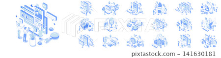 Mega set of isometric concepts. Contains such AI chat, business funnel, data center, marketing, recruitment, shopping, social networking, teamwork and more. Bundle isometry vector illustrations. Mega set of isometric concepts. Contains such AI chat, business funnel, data center, marketing, recruitment, shopping, social networking, teamwork and more. Bundle isometry vector illustrations. 141630181