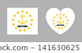 Rhode Island flag heart, square sticker. Rhode Island State flag rectangle, heart button, icon. Flag of Rhode Island rectangular banner. 141630625