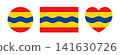 Flag of Overijssel province Kingdom of Netherlands. Oaverysel flag rectangle, heart, circle icon, sticker. Set of Overijssel flag round, rectangular, heart banner. Flag of Overijssel badge, button. 141630726