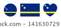 Flag of Curacao circle, heart, rectangle icon, sticker. Set of Curacao flag island heart, round, rectangular badge, button. National Curacao flag banner, background. 141630729