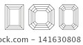 Baguette, Emerald, Asscher Diamond cut shapes set. Gemstone outline icon for jewellery design, branding, packaging, logo. Asscher, Emerald, Baguette brilliant cut simple pattern. Design flat diagram. 141630808