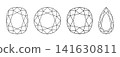 Cushion, Circle, Pear diamond cut shape icon. Design diagram. Set of Pear, Cushion, Circle brilliant cut. Gemstone outline mockup for jewellery design, branding, packaging, logotype, digital graphic. 141630811