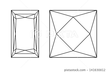 Princess diamond square, rectangle cut shape icons set. Brilliant Princess cut layout collection. Square, Rectangular diamond. Precious gemstone for jewellery design, branding, packaging, logo. Princess diamond square, rectangle cut shape icons set. Brilliant Princess cut layout collection. Square, Rectangular diamond. Precious gemstone for jewellery design, branding, packaging, logo. 141630812