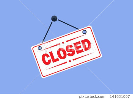 Closed Hanging Door Sign Vector Illustration Isolated on Blue Background Closed Hanging Door Sign Vector Illustration Isolated on Blue Background 141631007