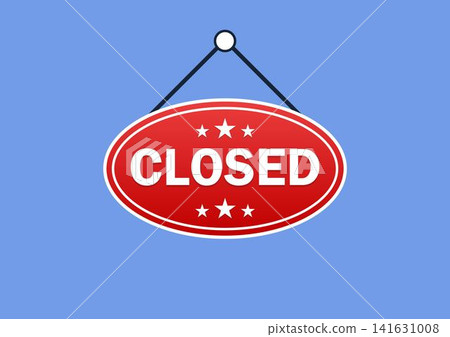 Closed Oval Hanging Sign Vector Illustration Isolated on Blue Background Closed Oval Hanging Sign Vector Illustration Isolated on Blue Background 141631008