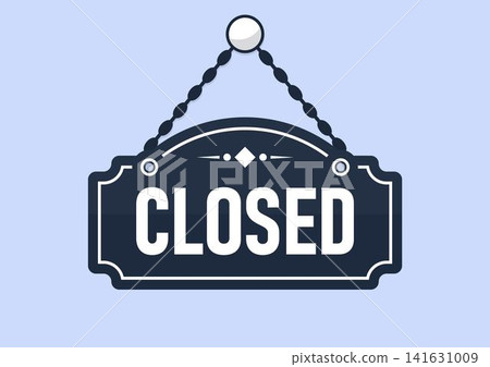 Vintage Closed Hanging Sign Vector Illustration Isolated on Light Blue Background Vintage Closed Hanging Sign Vector Illustration Isolated on Light Blue Background 141631009