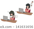 Office ladies doing stretches in between working on their computers. 141631656