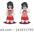 Office lady Nagomi poses while enjoying tea. 141631799
