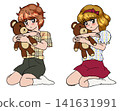 A boy and a girl holding a teddy bear 141631991