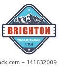 Brighton resort, Utah, United States, Wasatch Range emblem with snow-covered mountains, vector 141632009
