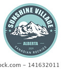 Banff Sunshine Village, Alberta, Canada, emblem with snow-covered mountains, vector 141632011
