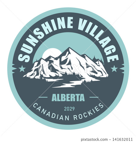 Banff Sunshine Village, Alberta, Canada, emblem with snow-covered mountains, vector Banff Sunshine Village, Alberta, Canada, emblem with snow-covered mountains, vector 141632011