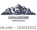 Cataloochee, North Carolina, Great Smoky Mountains, sticker with mountains and forest, vector 141632012