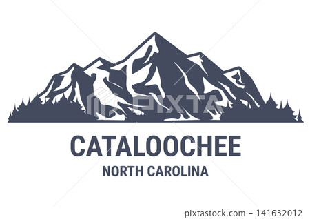 Cataloochee, North Carolina, Great Smoky Mountains, sticker with mountains and forest, vector 141632012