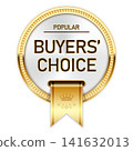 Buyers' choice insignia, medal with golden ribbon, most popular product or service, customer's choice, vector 141632013