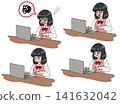 Illustration of a female office worker working on a computer. 141632042
