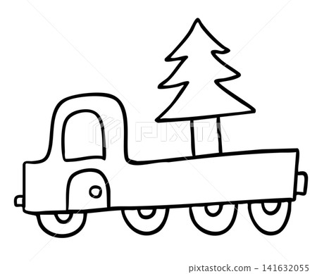 Hand drawn truck carrying Christmas tree outline for colouring book, transportation, vehicle, Merry Christmas, happy new year, festive season, shopping, travel, trip, vacation, holidays, road, street Hand drawn truck carrying Christmas tree outline for colouring book, transportation, vehicle, Merry Christmas, happy new year, festive season, shopping, travel, trip, vacation, holidays, road, street 141632055