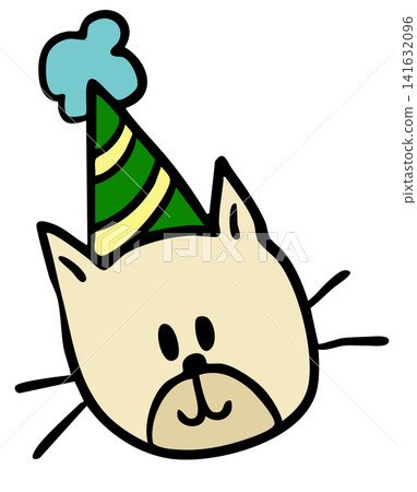Hand drawn cat face shape wearing party hat for animal costume, kitten cartoon, characters, comic, mascot, stickers, pet shop, vet, home decor, house, yard, playtime, icon, room, celebration Hand drawn cat face shape wearing party hat for animal costume, kitten cartoon, characters, comic, mascot, stickers, pet shop, vet, home decor, house, yard, playtime, icon, room, celebration 141632096