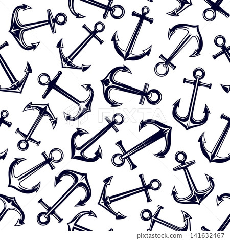 Ship anchors seamless pattern. Minimalist black anchor pattern with versatile nautical motif. Vector ship anchor pattern for maritime branding, sailing club merchandise, or fabric prints Ship anchors seamless pattern. Minimalist black anchor pattern with versatile nautical motif. Vector ship anchor pattern for maritime branding, sailing club merchandise, or fabric prints 141632467