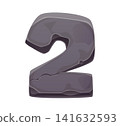 Stone font type number 2 rock typeface for cartoon ABC typography numbers and letters of English alphabet. Stone font number 2 two of rocky boulder or mountain rock or concrete piece of caveman stone 141632593