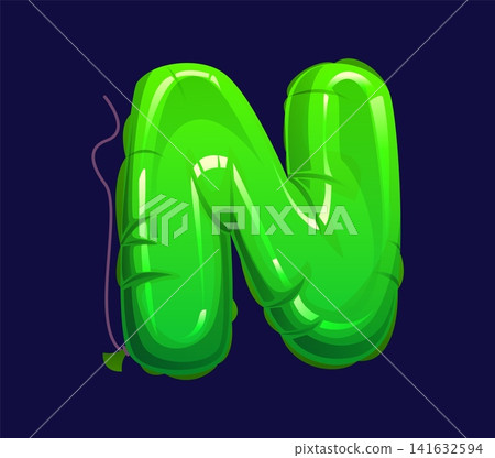 Balloon letter for birthday font on festive party or anniversary cartoon typeface. Kids holiday ABC alphabet type letter N of green helium balloon for birthday party font typeface typography Balloon letter for birthday font on festive party or anniversary cartoon typeface. Kids holiday ABC alphabet type letter N of green helium balloon for birthday party font typeface typography 141632594