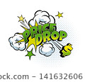 Price drop business comic pop art effect speech bubble. Green yellow promotional retail sticker with dollar sign, puffy white smoke clouds and stars for retail store discount campaign 141632606