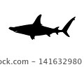 Silhouette illustration of a scalloped hammerhead shark on a white background. 141632980