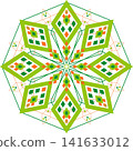 Holiday geometric ornamental illustration Winter ornament of rhombuses Bright green orange snowflake 141633012