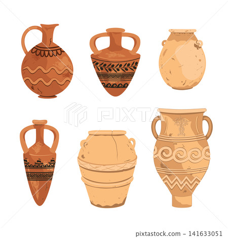 Old ceramic jugs and pots set. Hand drawn vector isolated illustration Old ceramic jugs and pots set. Hand drawn vector isolated illustration 141633051