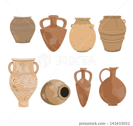 Old ceramic jugs and pots set. Hand drawn vector isolated illustration. Old ceramic jugs and pots set. Hand drawn vector isolated illustration. 141633052