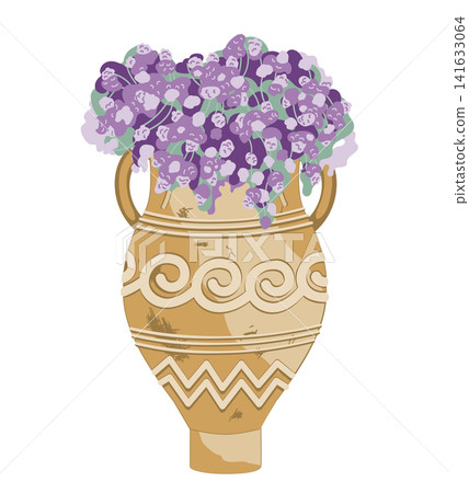 Alyssum flowers potted in Big Pithos Amphora isolated on white background. Garden decoration. Vector illustration. Alyssum flowers potted in Big Pithos Amphora isolated on white background. Garden decoration. Vector illustration. 141633064
