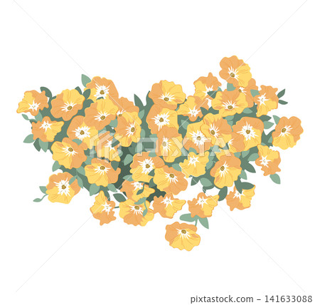 Big Yellow Petunia Bush. Garden, window or balcony decoration element. Vector isolated illustration. Big Yellow Petunia Bush. Garden, window or balcony decoration element. Vector isolated illustration. 141633088