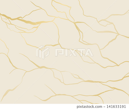 Abstract marble texture with delicate golden veins and elegant cracks. Luxurious kintsugi vector illustration, lines on white surface for design. 141633191