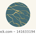 Abstract blue marble background with gold kintsugi cracks, elegant vector design inspired by Japanese ceramic repair. 141633194
