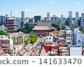 A view of the five-story pagoda and Hozomon Gate of Senso-ji Temple in downtown Tokyo. 141633470