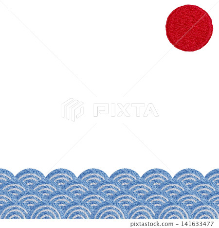 【太陽與青海波(波浪圖案)邊框】手工刺繡插畫材料 【太陽與青海波(波浪圖案)邊框】手工刺繡插畫材料 141633477