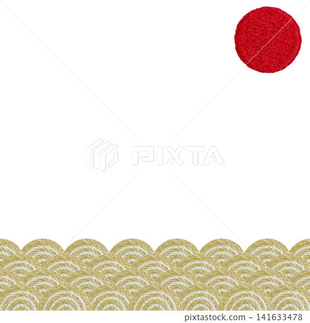 【太陽與青海波(波浪圖案)邊框】手工刺繡插畫材料 【太陽與青海波(波浪圖案)邊框】手工刺繡插畫材料 141633478