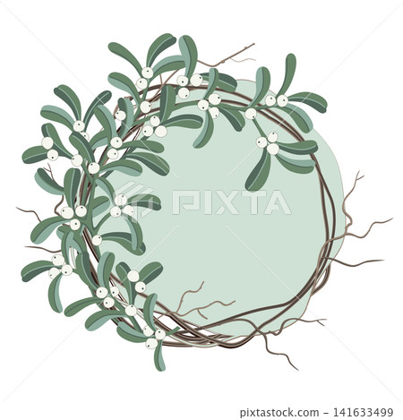 Christmas holiday mistletoe wreath, isolated hand drawn clip art. Vector illustration. Christmas holiday mistletoe wreath, isolated hand drawn clip art. Vector illustration. 141633499