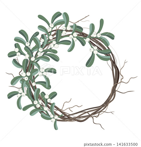 Christmas holiday mistletoe wreath, isolated hand drawn clip art. Vector illustration Christmas holiday mistletoe wreath, isolated hand drawn clip art. Vector illustration 141633500