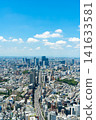 A wide blue sky and the Tokyo cityscape stretching across Shibuya, Nishi-Azabu, and Aoyama (vertical composition) 141633581