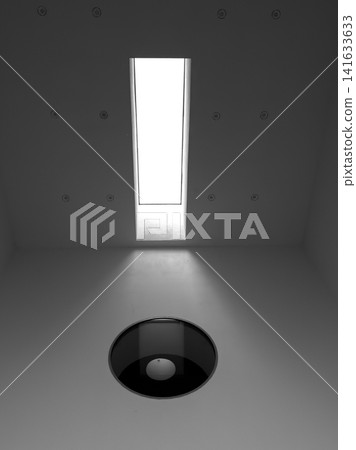 Dark circular mirror below a luminous skylight Dark circular mirror below a luminous skylight 141633633