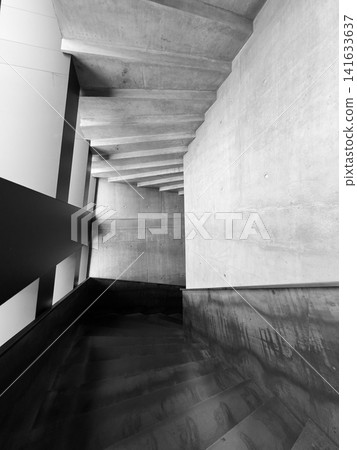 Monochrome concrete staircase with strong geometric lines Monochrome concrete staircase with strong geometric lines 141633637