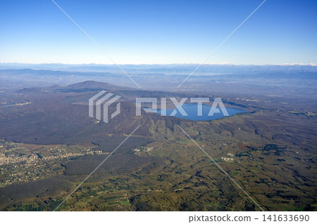 bracciano lake aerial view from airplane window bracciano lake aerial view from airplane window 141633690