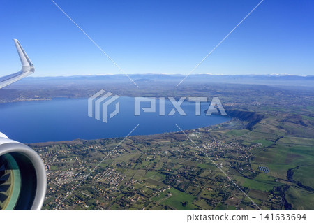 bracciano lake aerial view from airplane window bracciano lake aerial view from airplane window 141633694