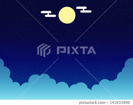 一幅美麗的背景插圖，描繪了滿月和繁星點點的夜空。 141633890