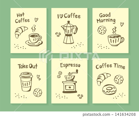 minimal coffee posters set with doodle elements vector illustration. 141634208